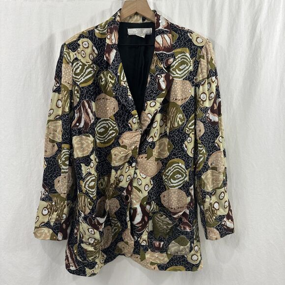 Sandy Starkman Artsy Sequin Fish Pocket Embroidered Blazer Jacket Womens Size M - Picture 1 of 14